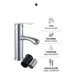 CANILLA MONOCOMANDO METAL PLATEADO MTL - Imagen 3