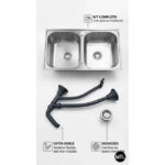 BACHA COCINA DOBLE PLATEADA MTL ACERO INOXIDABLE (MEDIDAS 78 LARGO X 48 ANCHO X 20 PROFUNDO) - Imagen 3