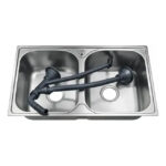 BACHA COCINA DOBLE PLATEADA MTL ACERO INOXIDABLE (MEDIDAS 78 LARGO X 48 ANCHO X 20 PROFUNDO) - Imagen 4