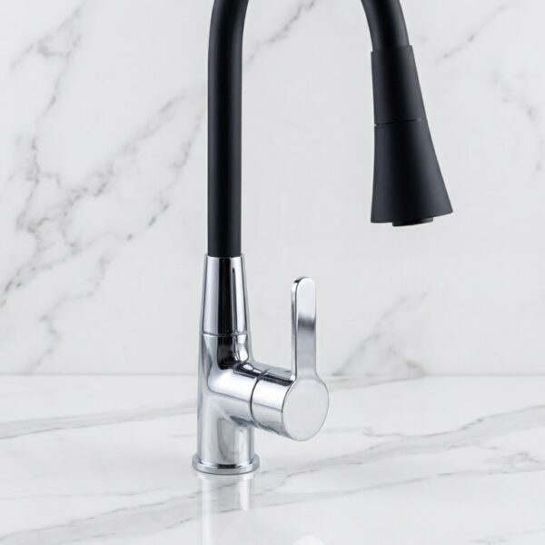 MONOCOMANDO FLEXIBLE CON PICO ROCIADOR NEGRO